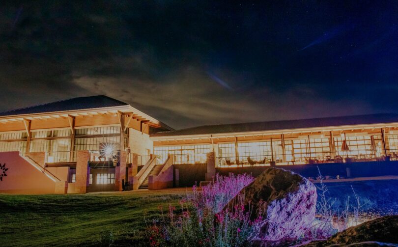 resort building illuminated at night
