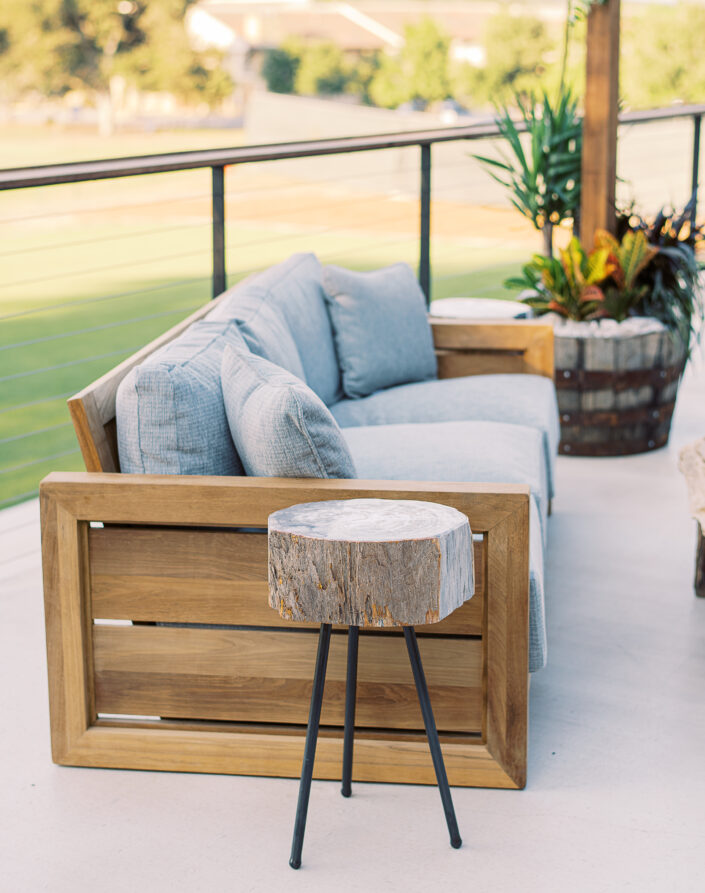 Outdoor seating with sofa and small table