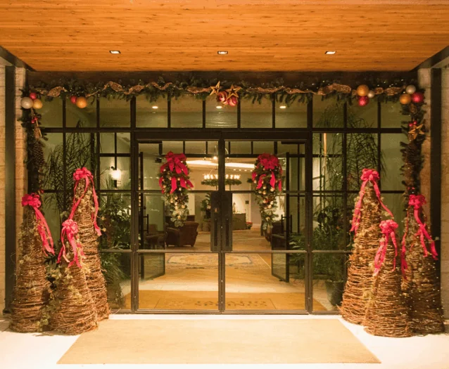 Hotel Entrance with Holiday Decor
