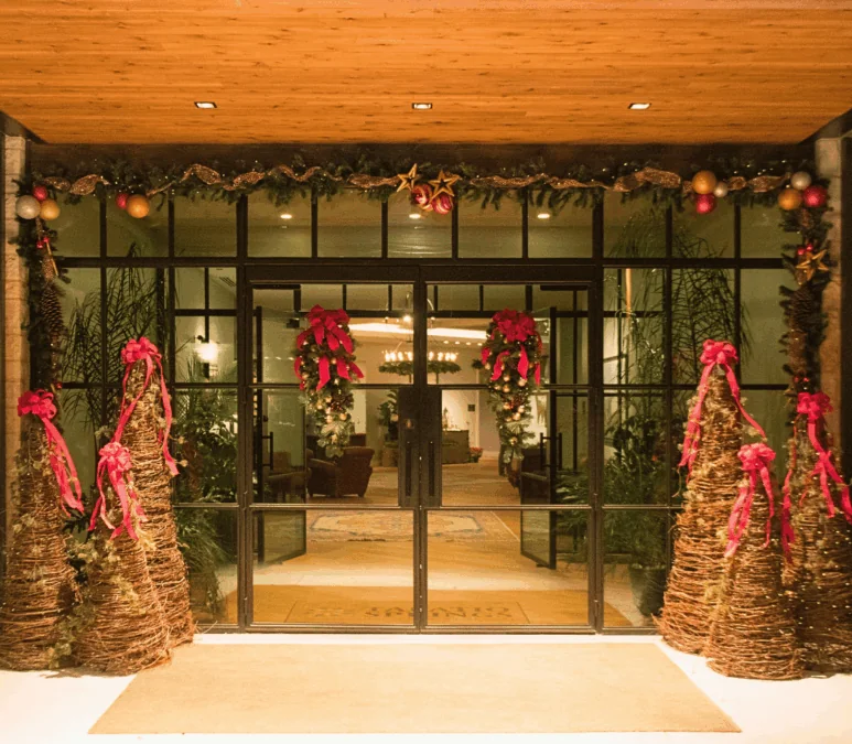 Hotel Entrance with Holiday Decor